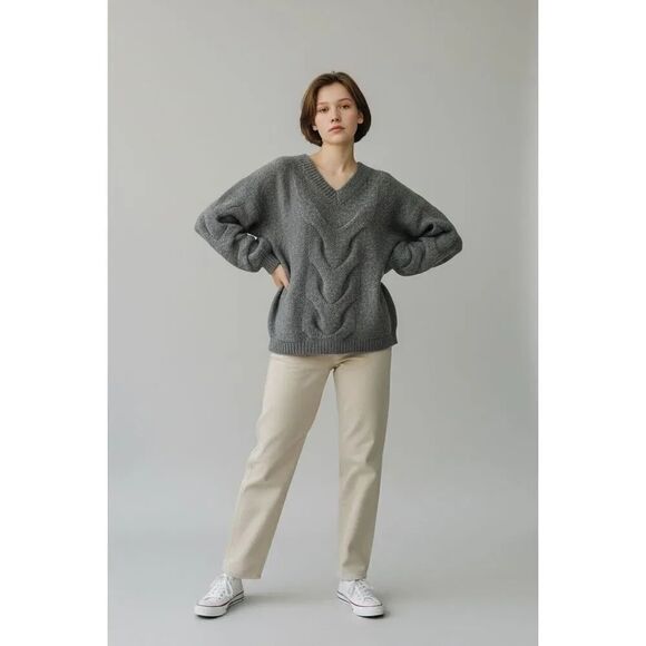 BluIvy Sweaters - Blu Ivy Women's Size M/L Chunky Cable Knit Balloon Sleeve Sweater Gray